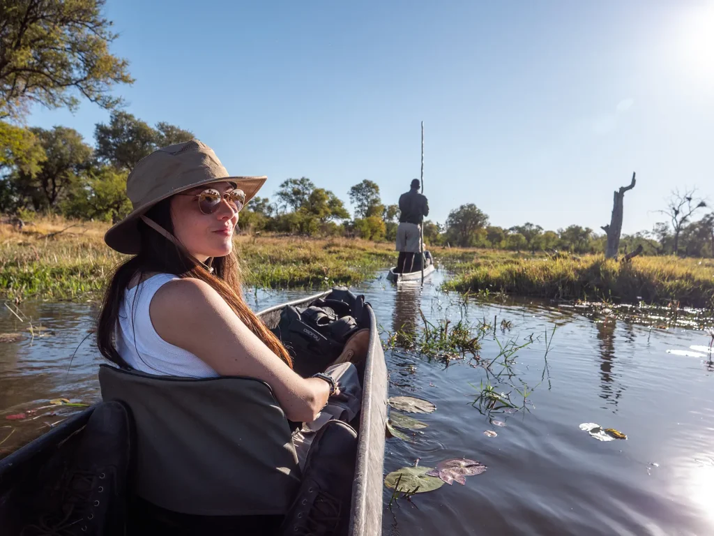 Ella McKendrick on a mokoro boat safari in Khwai, Botswana