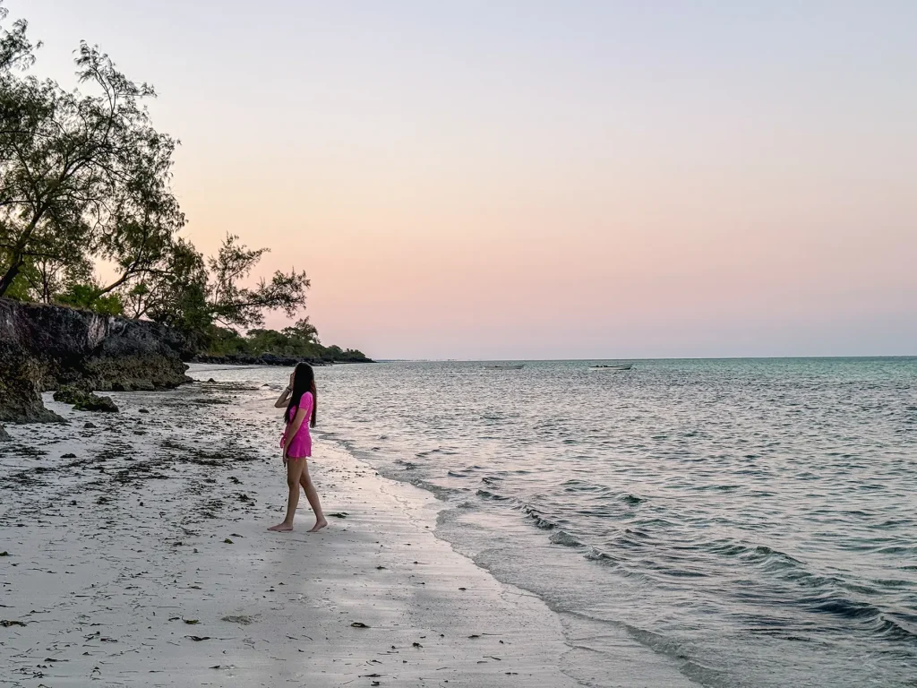 Ella McKendrick on Pongwe beach in Zanzibar at sunset