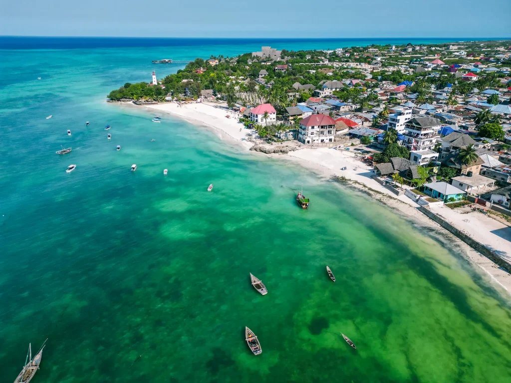 Drone photo of Nungwi Beach on Zanzibar island