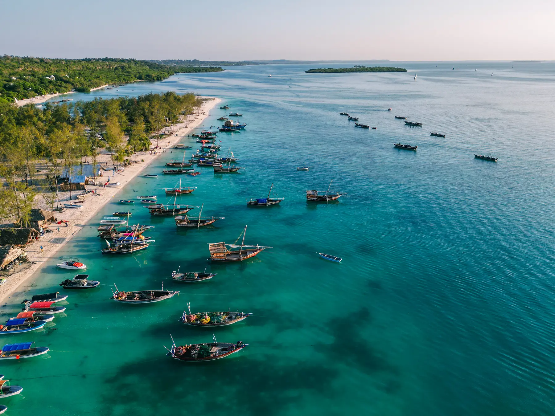 Drone photo of Kendwa Beach, Zanzibar at sunset